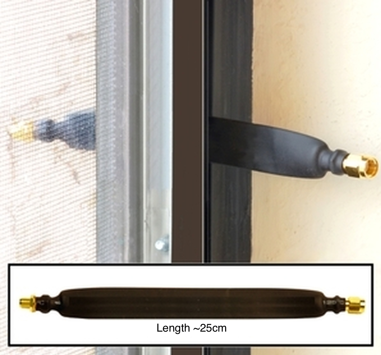 Flat Window/Door Pass-through coax cable - 25cm RP-SMA(M) to RP-SMA(F)